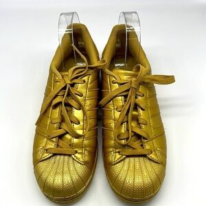 Adidas - Superstar Metallic Flashy Fun Gold Cap Toe Lace Up Sneakers Size 7.5